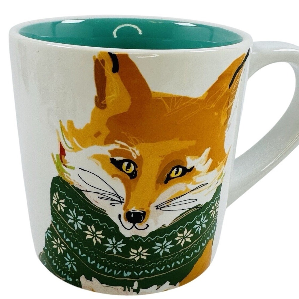 Cute Fox in Green Fair Isle Sweater Ceramic Coffee Mug Teal Interior Winter NICE